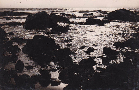 CPSM BLACK AND WHITE POSTCARD / QUIBERVILLE-SUR-MER MOONLIGHT ON ROCKS 