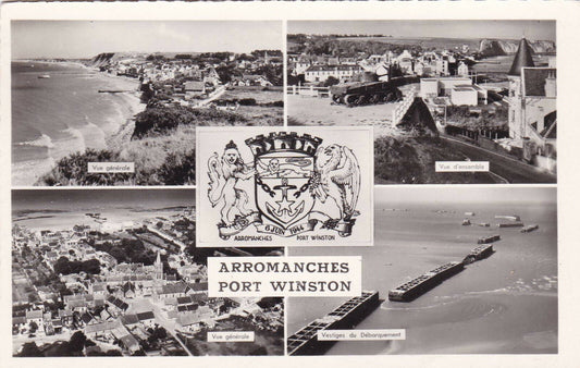 CPSM BLACK AND WHITE POSTCARD / ARROMANCHES PORT WINSTON (1957) 
