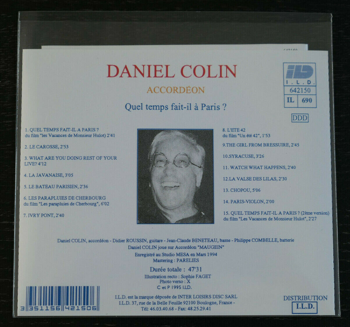 CD DANIEL COLIN / QUEL TEMPS FAIT-IL A PARIS ? / 1995 / ACCORDEON