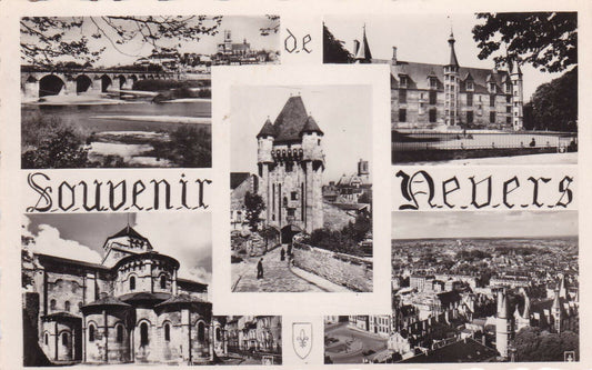 CARTE POSTALE CPSM NOIR & BLANC / SOUVENIR DE NEVERS MULTIVUE NIEVRE (1958)