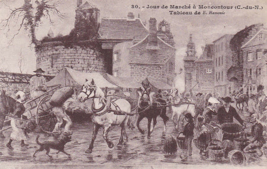 CARTE POSTALE ANCIENNE CPA / JOUR DE MARCHE A MONCONTOUR TABLEAU DE E. HAMONIC