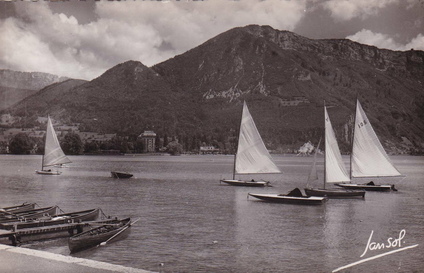 CPSM BLACK &amp; WHITE POSTCARD / ANNECY THE LAKE AND THE VEYRIER MOUNTAINS 