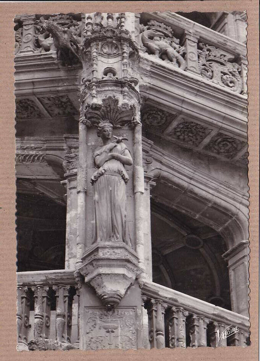 CPSM BLACK &amp; WHITE POSTCARD / BLOIS LE CHATEAU DETAIL OF THE STAIRCASE 