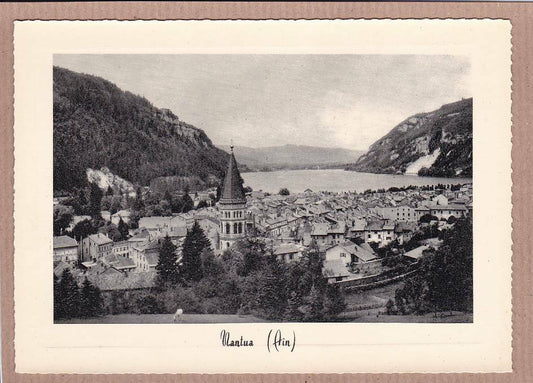 CPSM BLACK &amp; WHITE POSTCARD / NANTUA SUMMER RESORT GENERAL VIEW AND THE LAKE