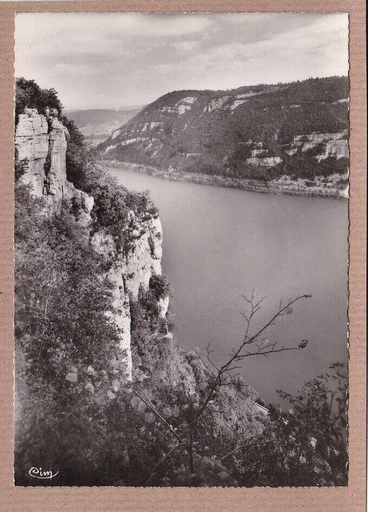 CPSM BLACK &amp; WHITE POSTCARD / NANTUA THE GREAT ROCK AND THE LAKE 