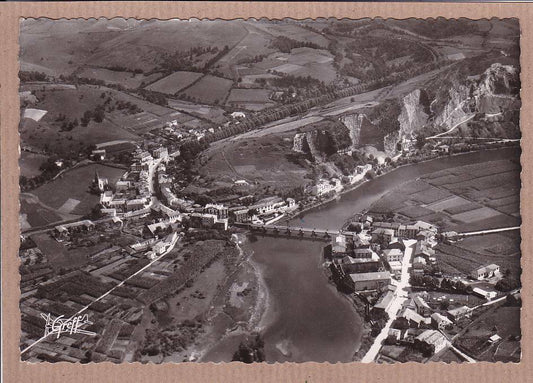 CPSM BLACK &amp; WHITE POSTCARD / BEHOBIE AERIAL VIEW BORDER BRIDGE 