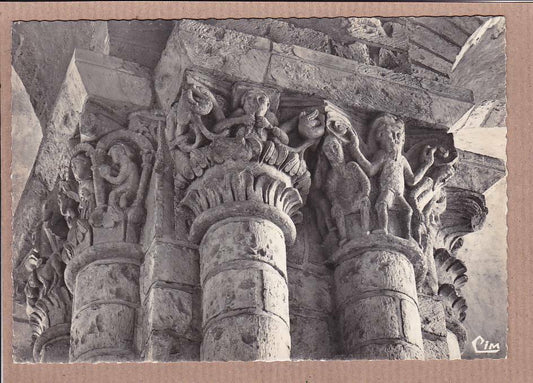 CPSM BLACK &amp; WHITE POSTCARD / BASILICA OF ST-BENOIT-SUR-LOIRE CAPITAL TOP 