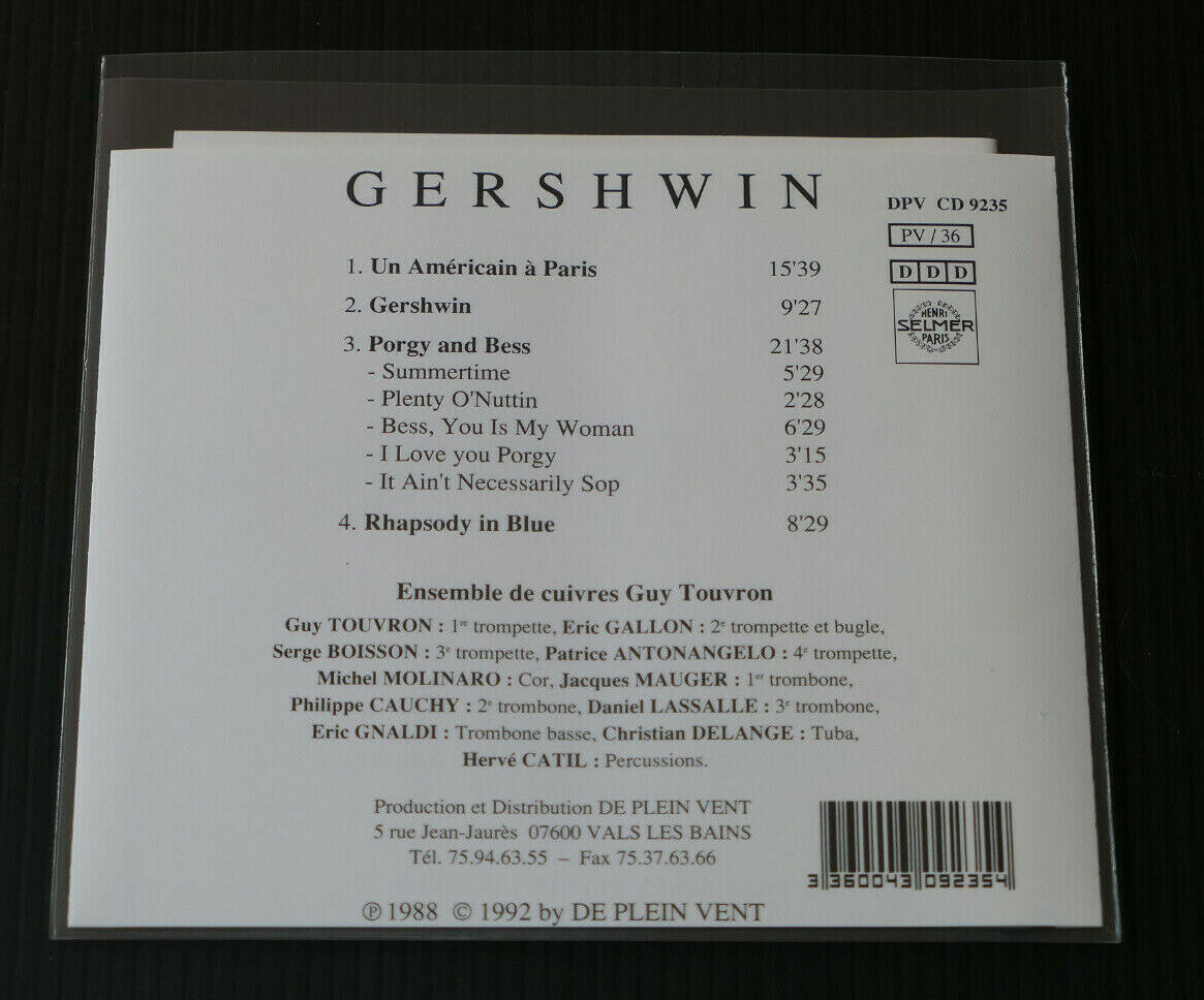 CD GERSHWIN / ENSEMBLE DE CUIVRES GUY TOUVRON / DE PLEIN VENT 1992