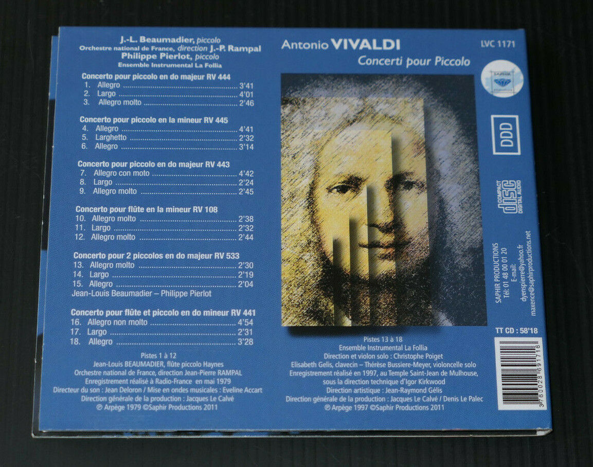 CD ANTONIO VIVALDI / CONCERTI POUR PICCOLO / SAPHIR 1997