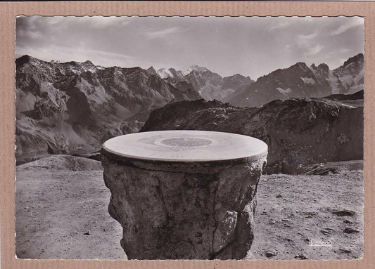 CPSM BLACK &amp; WHITE POSTCARD / GALIBIER AND LES ECRINS ORIENTATION TABLE 
