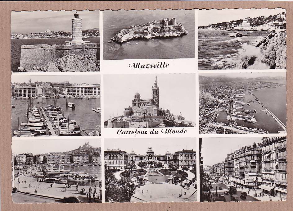 CARTE POSTALE CPSM NOIR & BLANC / MARSEILLE CARREFOUR DU MONDE MULTIVUE