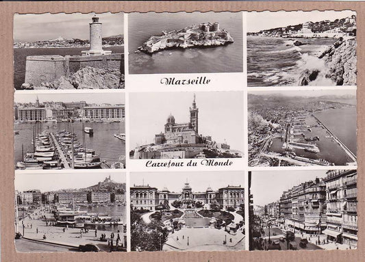 CARTE POSTALE CPSM NOIR & BLANC / MARSEILLE CARREFOUR DU MONDE MULTIVUE