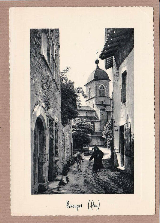 CPSM BLACK &amp; WHITE POSTCARD / AIN PEROUGES RUE DU PRINCE AND THE CHURCH 