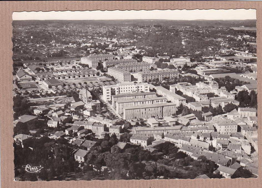 CPSM BLACK &amp; WHITE POSTCARD / NIMES GENERAL AERIAL VIEW BARRACKS DISTRICT 