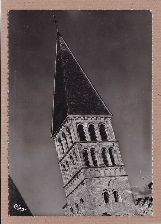 CPSM BLACK &amp; WHITE POSTCARD / TOURNUS ST-PHILIBERT ABBEY PINK BELL TOWER 