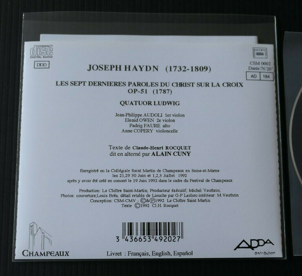 CD HAYDN QUATUOR LUDWIG / LES SEPT DERNIERES PAROLES DU CHRIST / CHAMPEAUX 1992