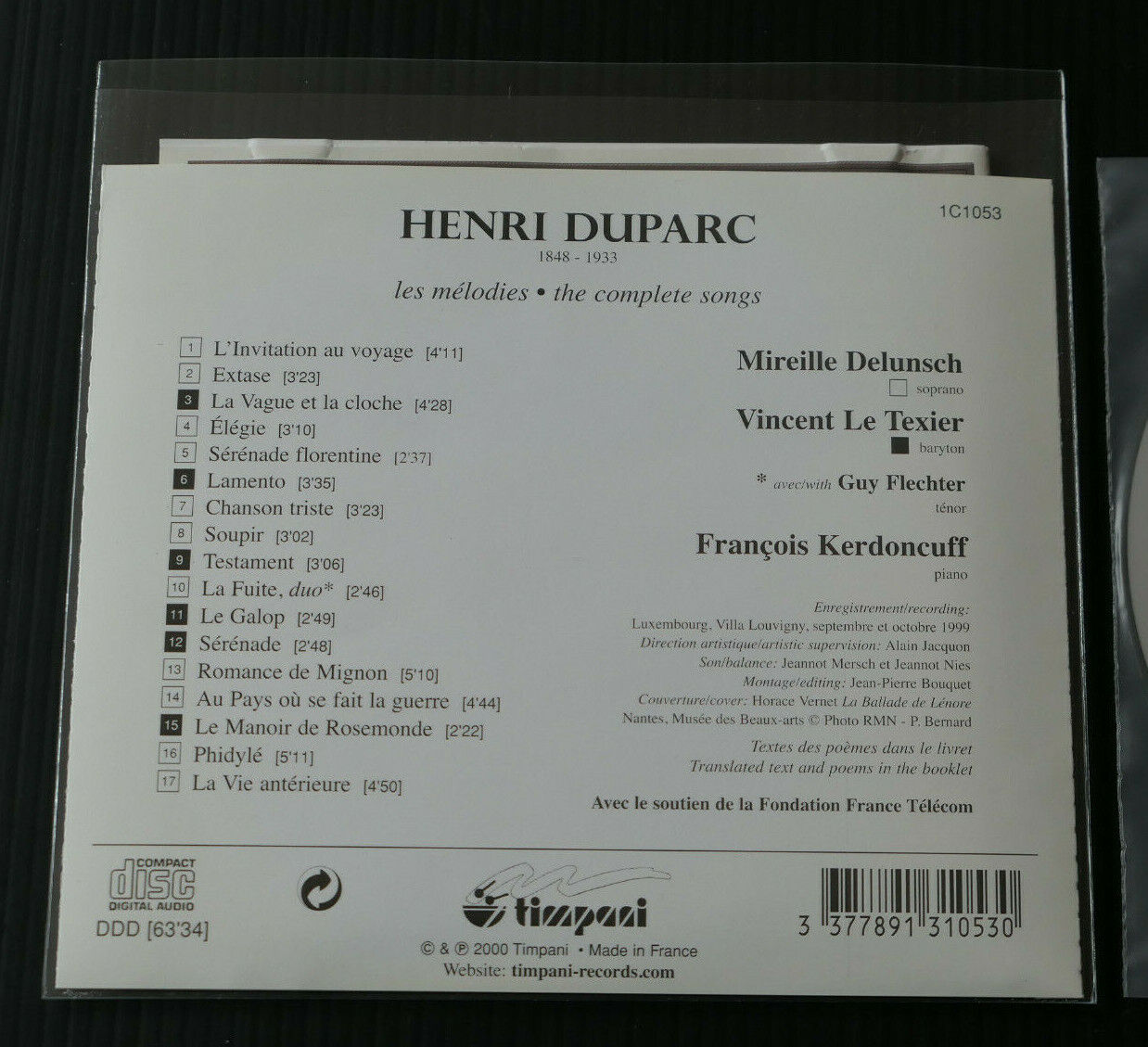CD HENRI DUPARC / LES MELODIES / DELUNSCH / LE TEXIER / KERDONCUFF / 2000