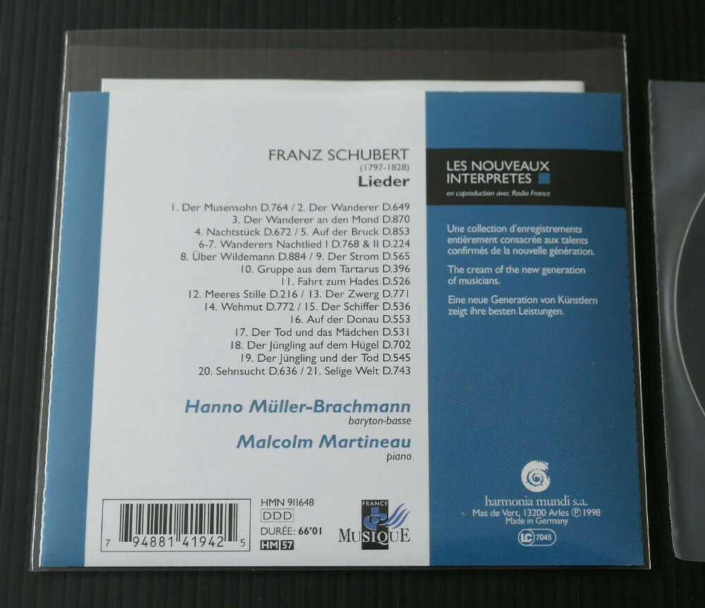 CD SCHUBERT / HANNO MULLER-BRACHMANN / MALCOLM MARTINEAU / HARMONIA MUNDI 1998