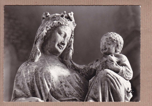 CPSM BLACK &amp; WHITE POSTCARD / FONTENAY ABBEY COTE D'OR THE VIRGIN DETAIL 