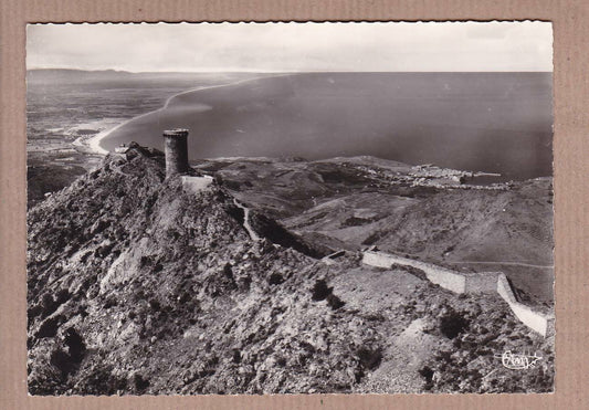 CPSM BLACK &amp; WHITE POSTCARD / COLLIOURE AERIAL VIEW MADELOC TOWER BEACH 