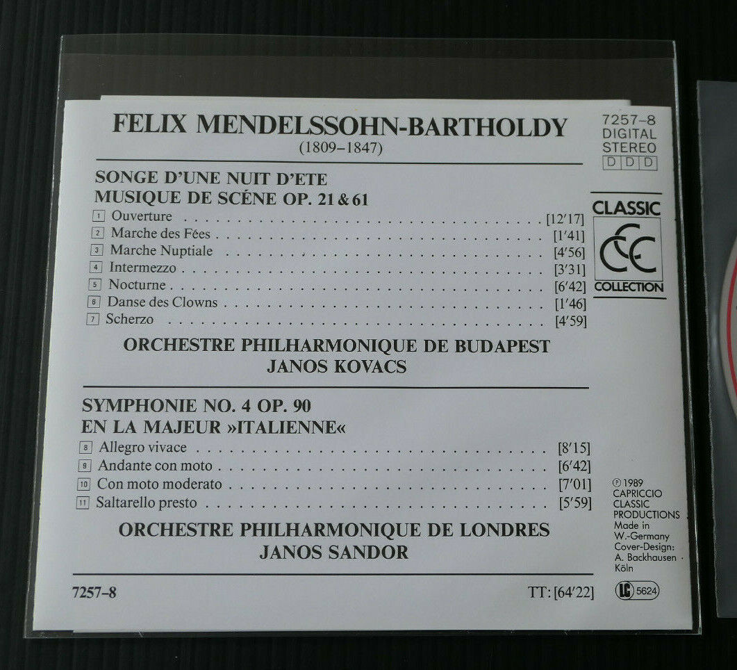 CD MENDELSSOHN-BARTHOLDY / SYMPHONIE No.4 ITALIENNE / SONGE D'UNE NUIT D'ETE