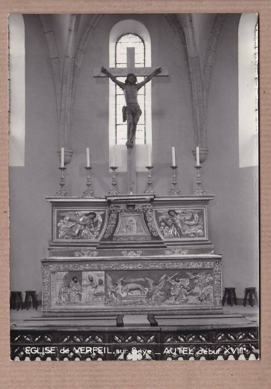 CPSM BLACK &amp; WHITE POSTCARD / CHURCH OF VERFEIL SUR SEYE ALTAR EARLY 18TH CENTURY 