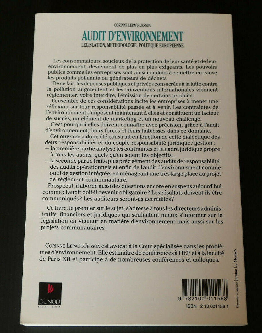 AUDIT D'ENVIRONNEMENT / CORINNE LEPAGE-JESSUA / DUNOD 1992