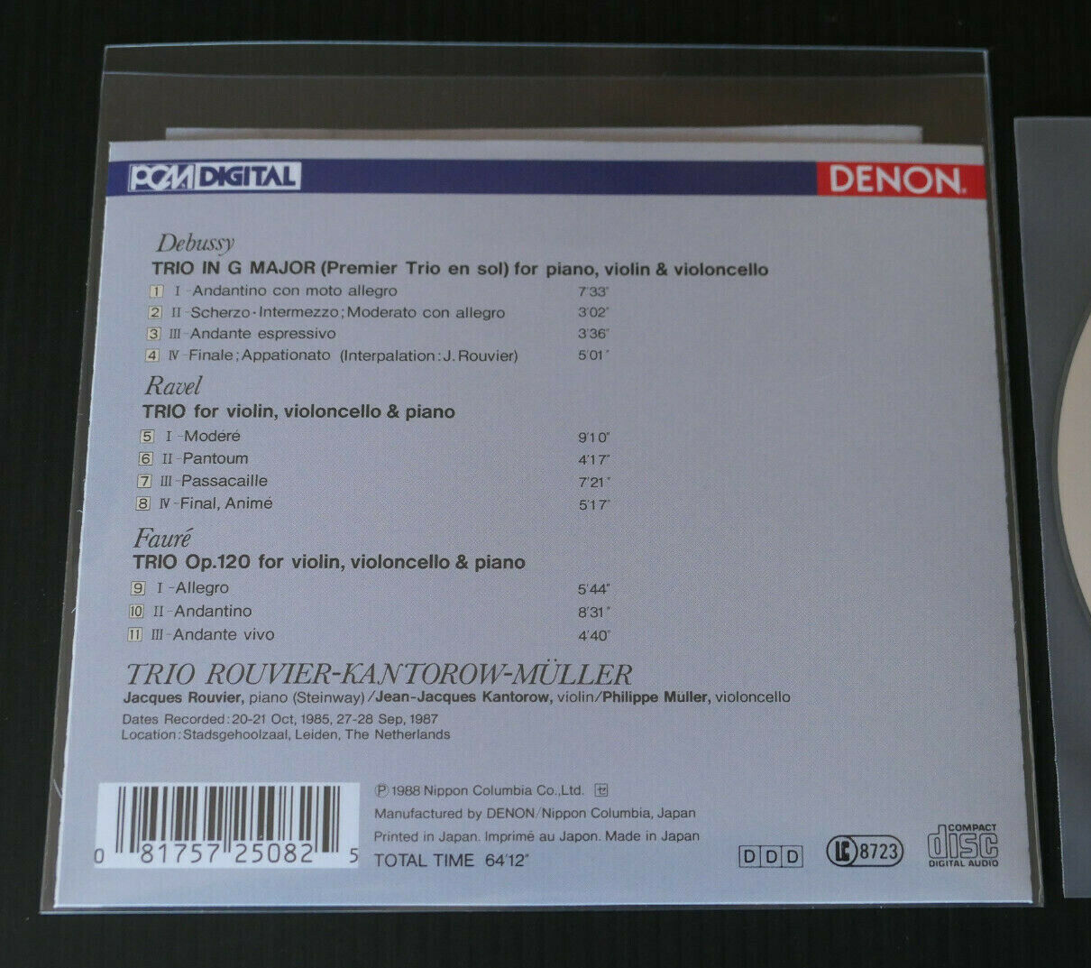CD PIANO TRIOS DEBUSSY RAVEL FAURE / TRIO ROUVIER KANTOROW MULLER / DENON JAPAN 