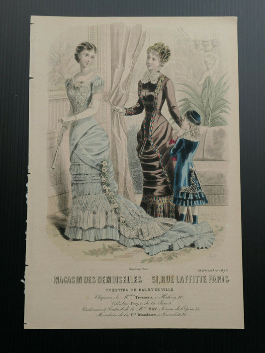 MAGASIN DES DEMOISELLES 1879 FRANCE / MODE ENGRAVING HAND COLOURED