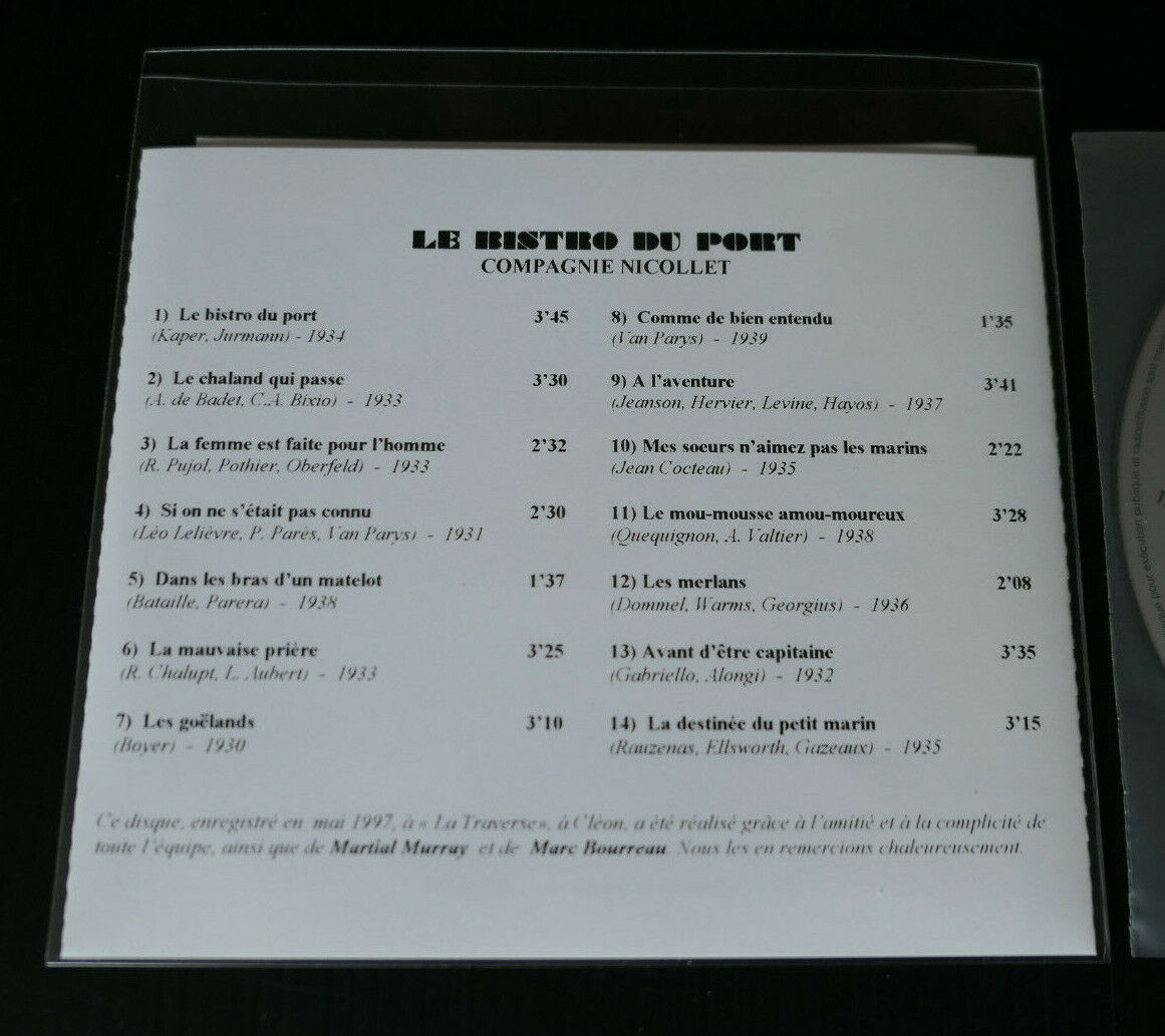 CD LE BISTRO DU PORT / COMPAGNIE NICOLLET / 1997