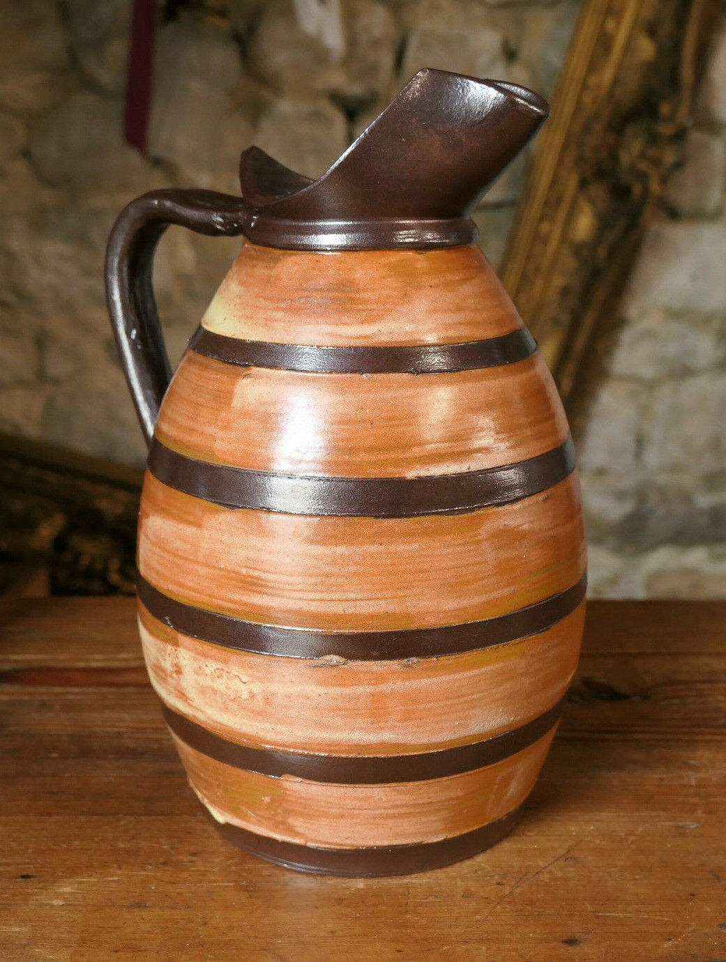 GRAND PICHET EN GRES VINTAGE TURGIS LE TRONQUAY NORMANDIE CALVADOS DECO