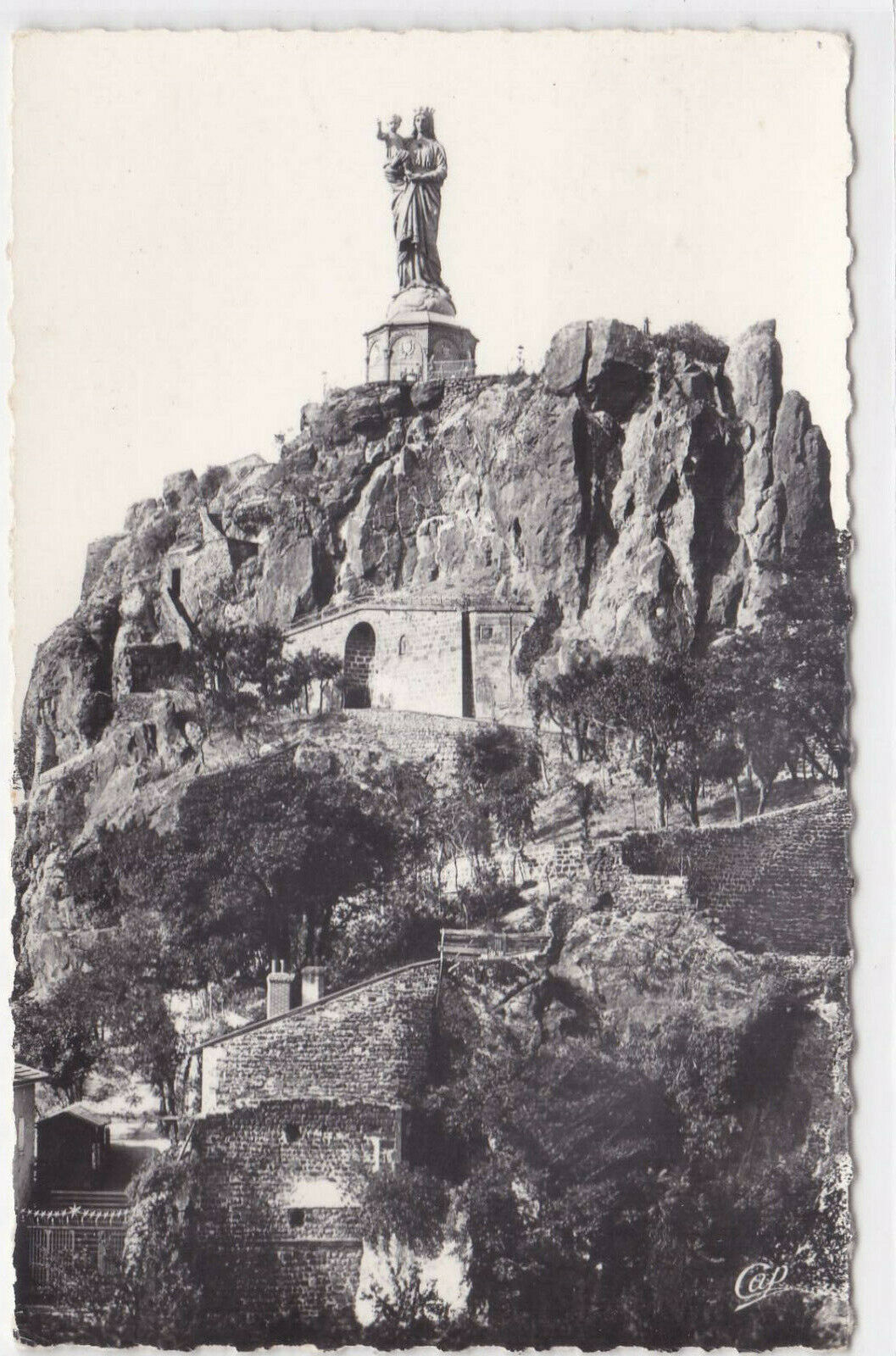 BLACK &amp; WHITE POSTCARD CPSM LE PUY COLOSSAL STATUE OF NOTRE DAME DE FRANCE 