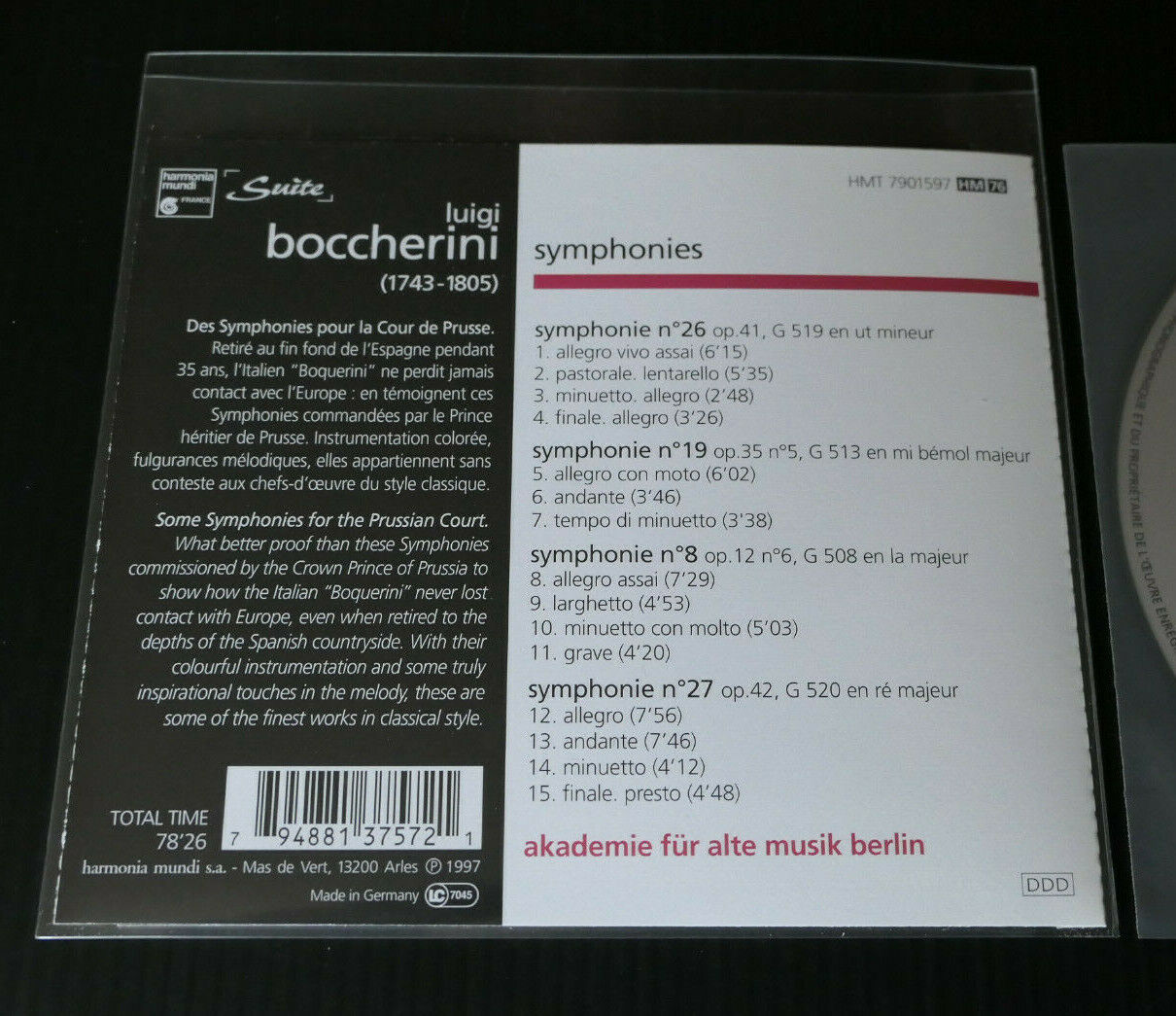 CD BOCCHERINI SYMPHONIES OP 35 41 42 / AKADEMIE FUR ALTE MUSIK BERLIN / 1997