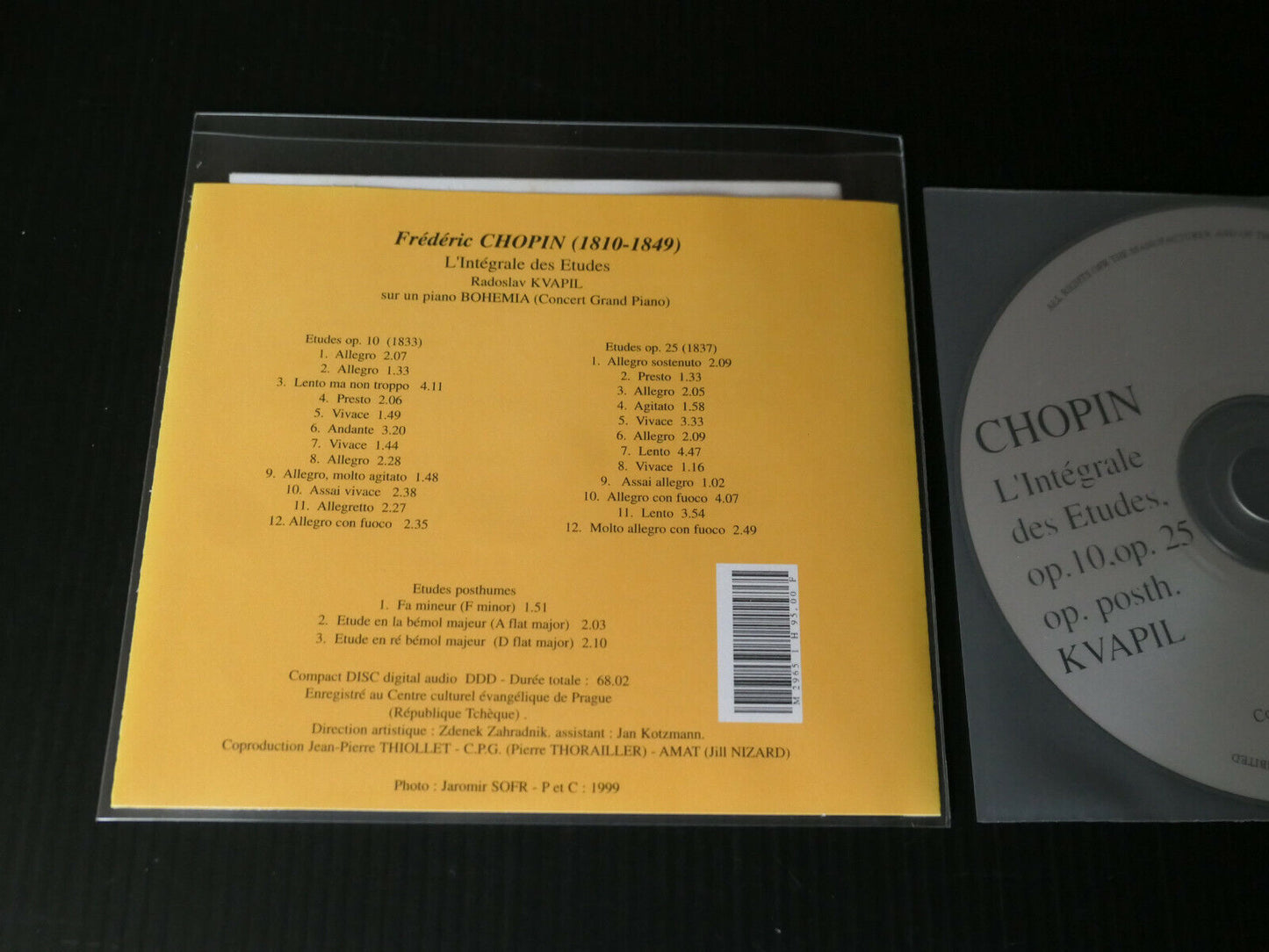 CD CHOPIN / KVAPIL / L'INTEGRALE DES ETUDES OP 10, 25, POSTH / 1999