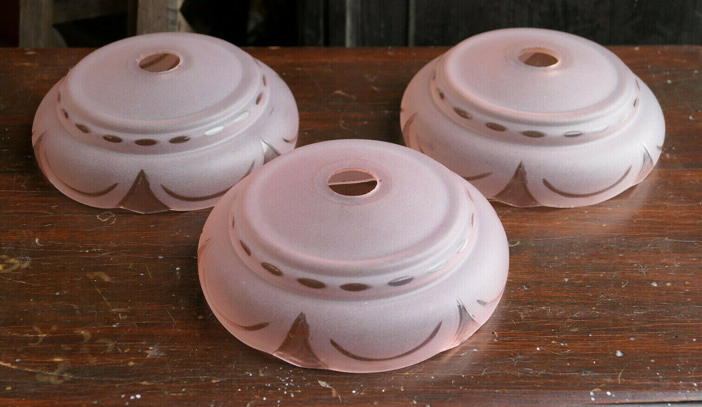 LOT OF 3 OLD ART DECO CHANDELIER LIGHTING CUPS 1930 PINK GLASS 