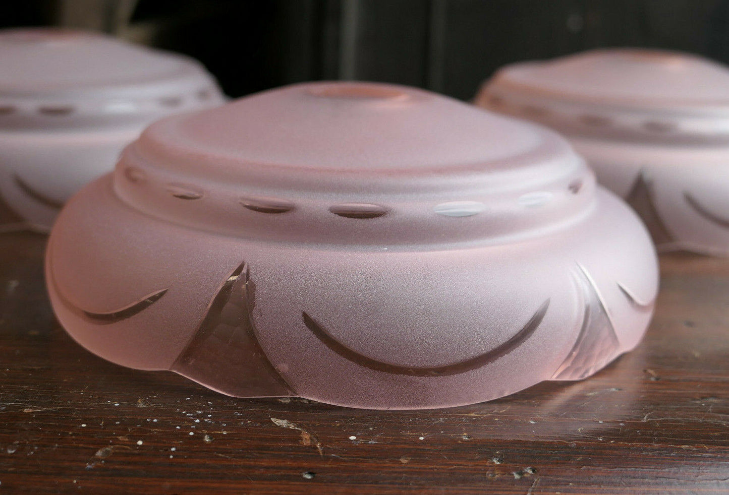 LOT OF 3 OLD ART DECO CHANDELIER LIGHTING CUPS 1930 PINK GLASS 