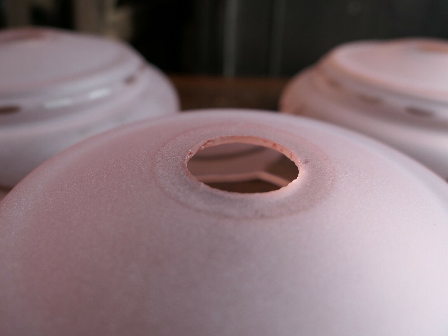 LOT OF 3 OLD ART DECO CHANDELIER LIGHTING CUPS 1930 PINK GLASS 