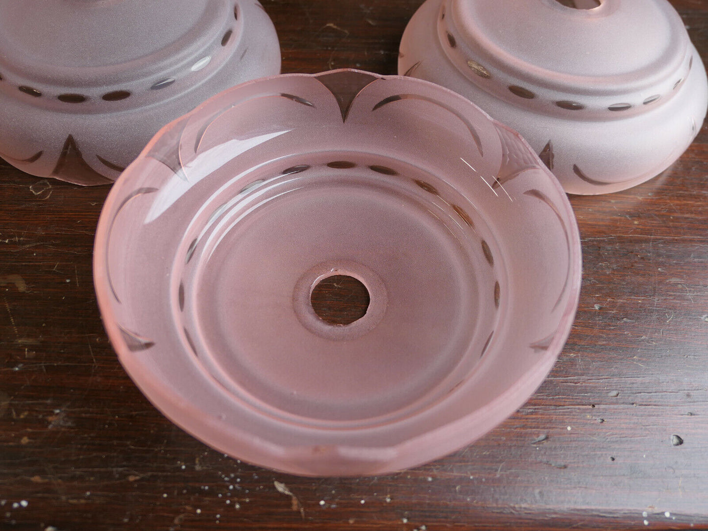 LOT OF 3 OLD ART DECO CHANDELIER LIGHTING CUPS 1930 PINK GLASS 