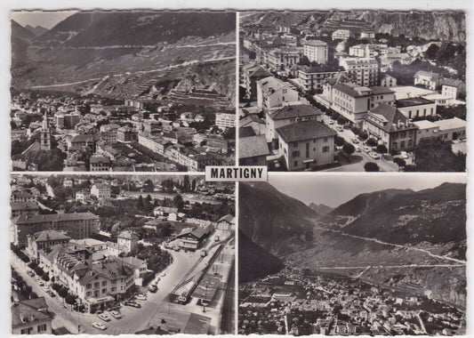 CARTE POSTALE NOIR & BLANC CPSM MARTIGNY MULTIVUE VUE AERIENNE AVION
