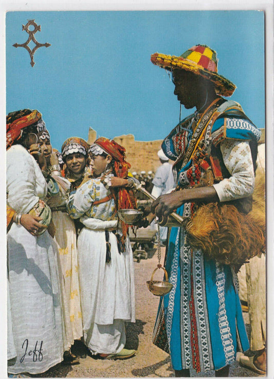 COLOR POSTCARD CPSM MOROCCO WATER CARRIER AND FOLKLORE IN MARRAKECH 