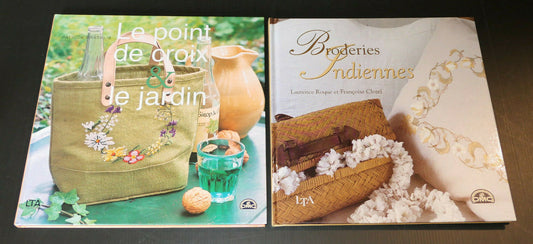LOT DE 2 LIVRES / BRODERIES INDIENNES / LE POINT DE CROIX & LE JARDIN / LTA DMC