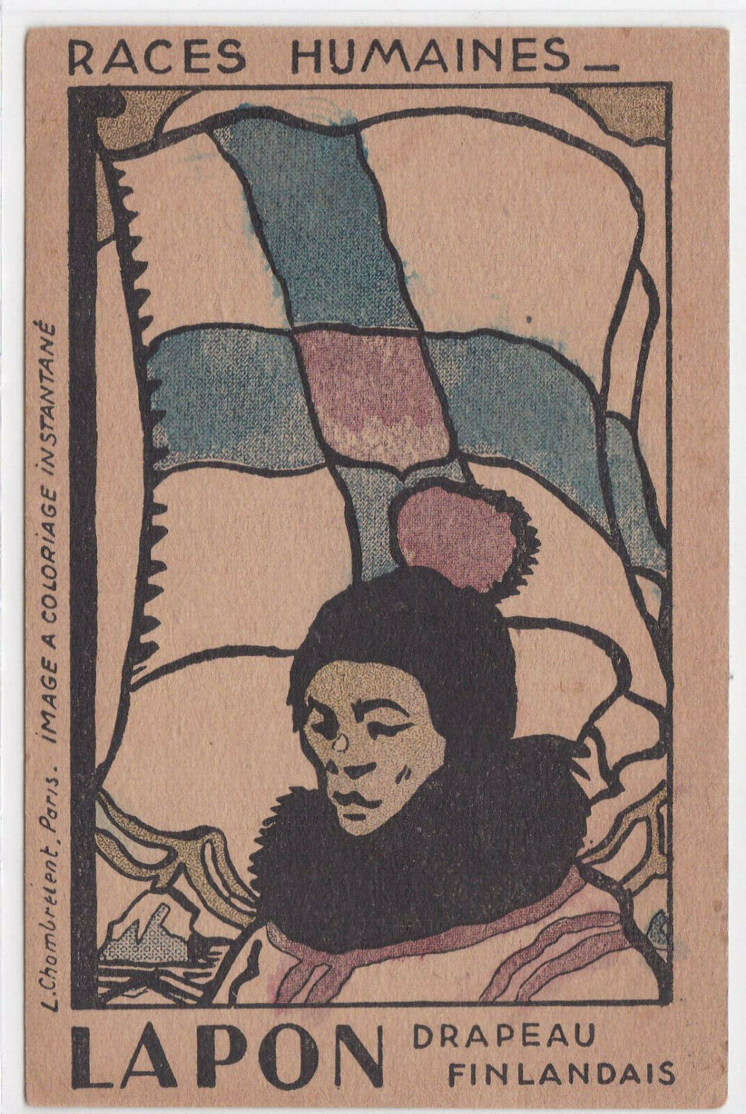 CARTE PUBLICITAIRE ANCIENNE PHOSPHATINE LAPON DRAPEAU FINLANDAIS COLORIAGE