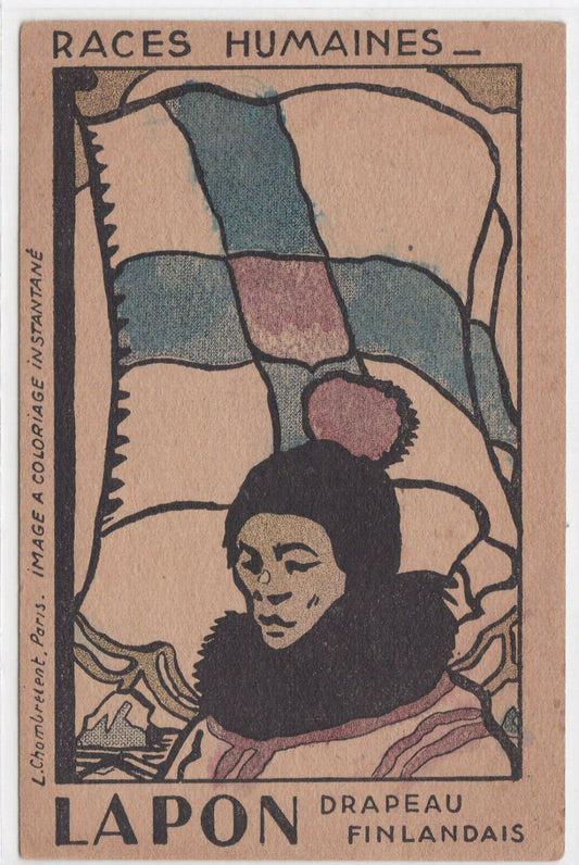 CARTE PUBLICITAIRE ANCIENNE PHOSPHATINE LAPON DRAPEAU FINLANDAIS COLORIAGE