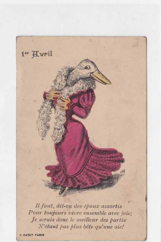 CARTE ANCIENNE FAULT FANTAISIE 1ER AVRIL HANDPAINTED