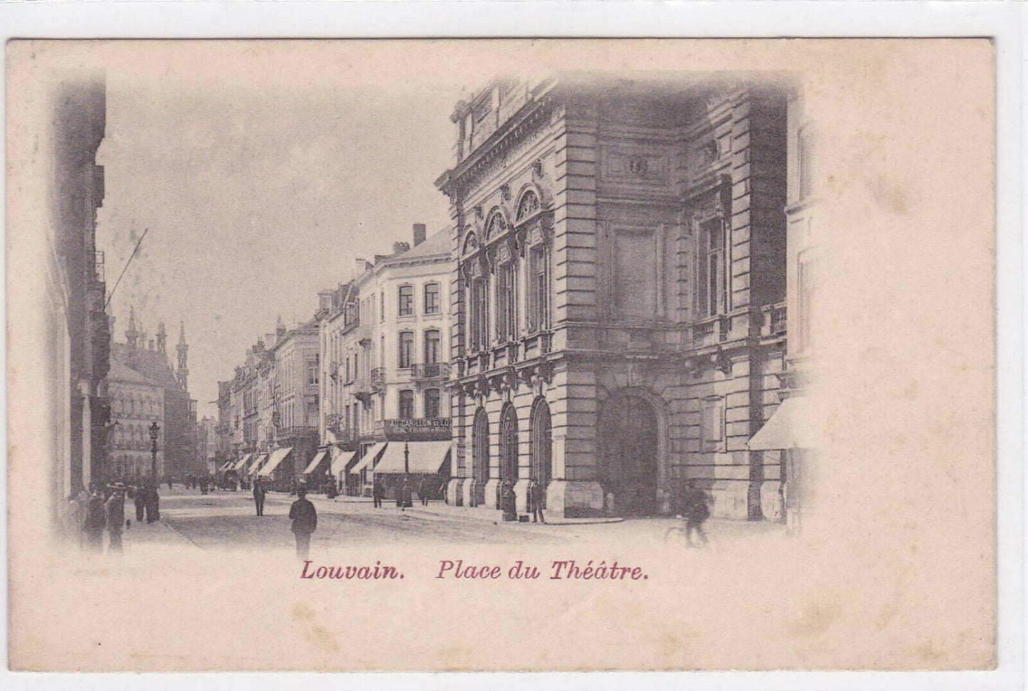 OLD BLACK &amp; WHITE POSTCARD CPA LOUVAIN PLACE DU THEATRE BELGIUM 