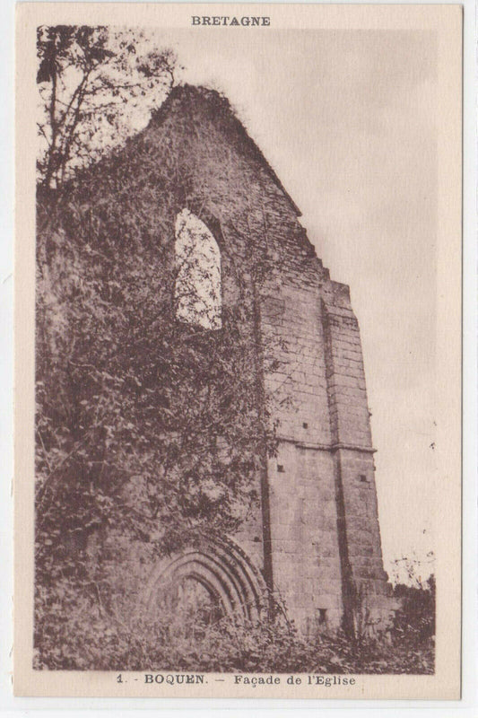 CARTE POSTALE ANCIENNE NOIR & BLANC CPA BOQUEN FACADE DE L'EGLISE BRETAGNE