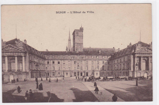 OLD POSTCARD CPA DIJON TOWN HALL ADVERTISING PARIZOT MUSTARD