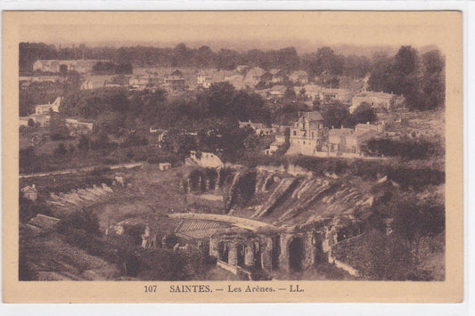 OLD BLACK &amp; WHITE POSTCARD CPA SAINTES LES ARENES 