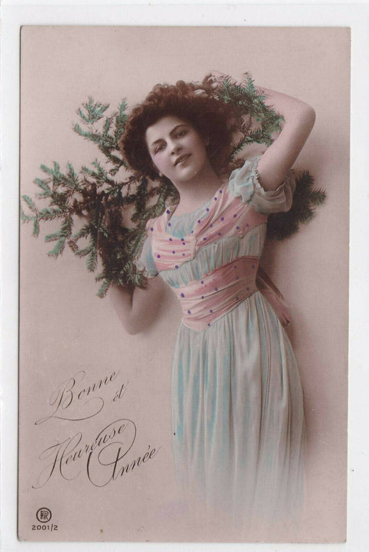 CARTE POSTALE ANCIENNE FANTAISIE COULEUR CPA BONNE ET HEUREUSE ANNEE (1910)