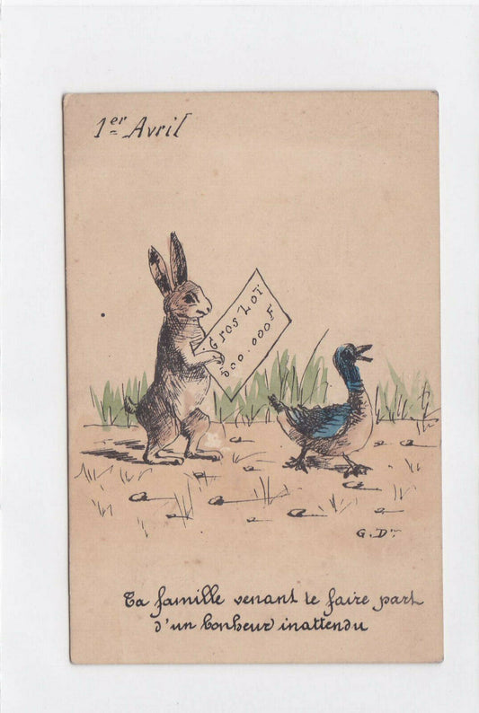 CARTE ANCIENNE FANTAISIE 1ER AVRIL HANDPAINTED